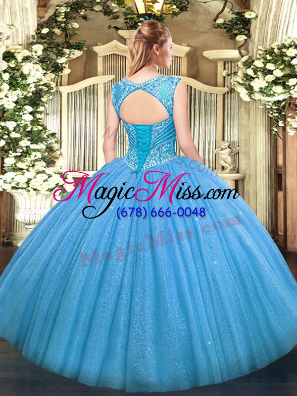 wholesale modern tulle scoop sleeveless lace up beading quinceanera dress in
