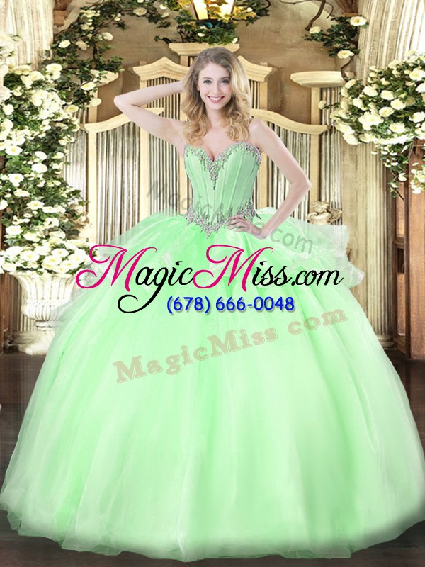 wholesale apple green ball gowns sweetheart sleeveless organza floor length lace up beading quinceanera dresses