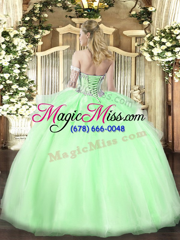wholesale apple green ball gowns sweetheart sleeveless organza floor length lace up beading quinceanera dresses