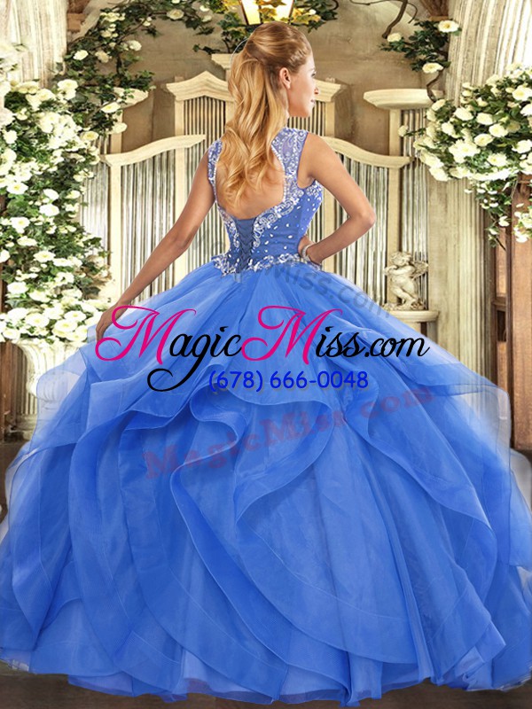 wholesale ball gowns 15th birthday dress aqua blue straps tulle sleeveless floor length lace up