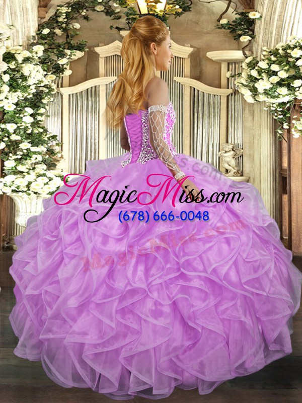 wholesale attractive sleeveless tulle floor length lace up quinceanera dresses in lilac with beading and ruffles