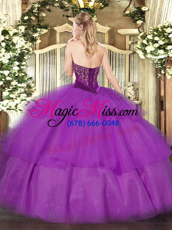 wholesale custom design sleeveless lace up floor length beading and ruffled layers quince ball gowns