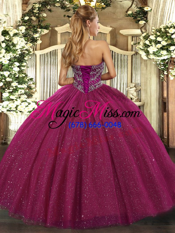 wholesale noble fuchsia ball gowns sweetheart sleeveless lace floor length lace up beading vestidos de quinceanera