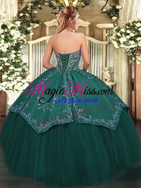 wholesale wonderful sleeveless floor length beading and embroidery lace up quinceanera gown with dark green