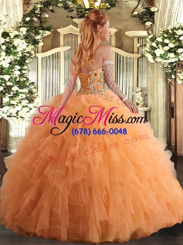 wholesale suitable tulle sweetheart sleeveless lace up embroidery and ruffles sweet 16 dress in hot pink