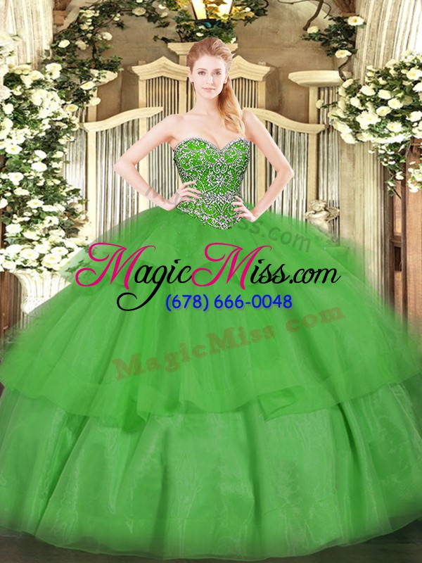 wholesale sweet ball gowns 15th birthday dress green sweetheart organza sleeveless floor length lace up