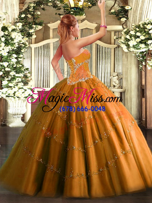wholesale sleeveless floor length beading lace up ball gown prom dress with orange
