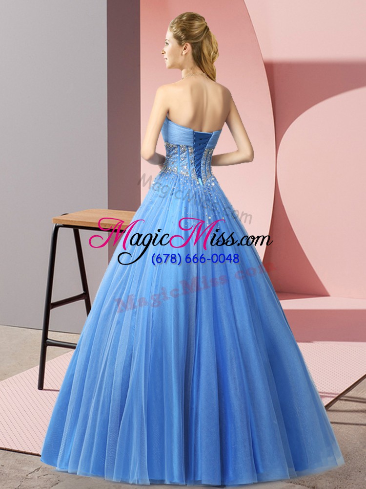 wholesale graceful turquoise sleeveless floor length beading lace up evening dress
