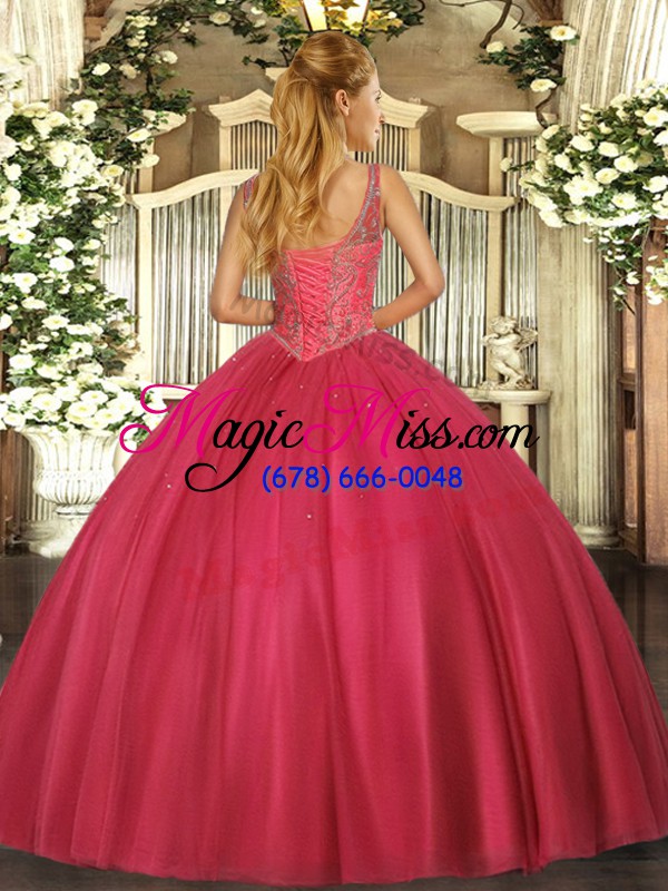 wholesale beautiful v-neck sleeveless quinceanera gown floor length beading red tulle