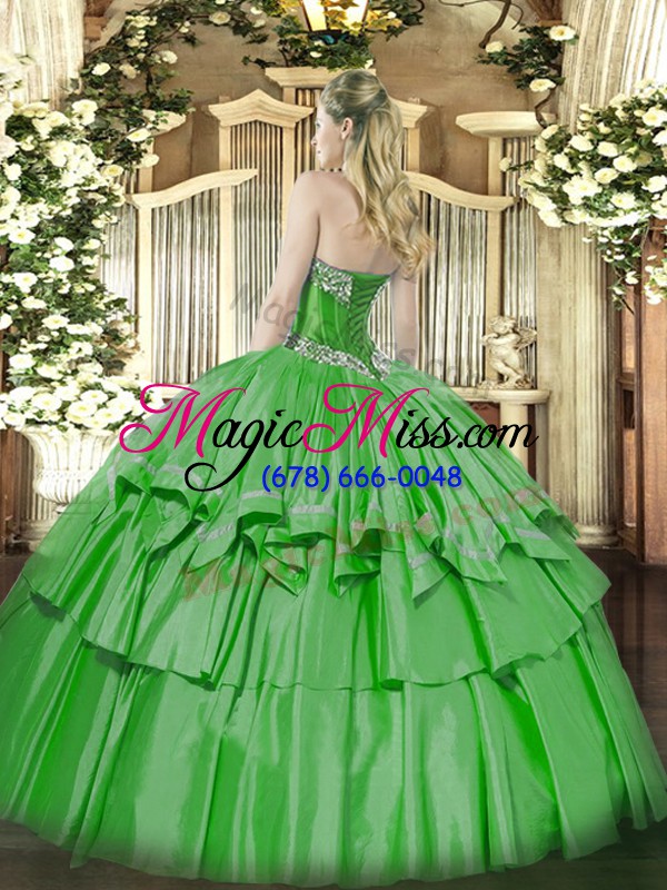 wholesale sophisticated organza and taffeta sweetheart sleeveless lace up beading and ruffled layers quinceanera gown in green