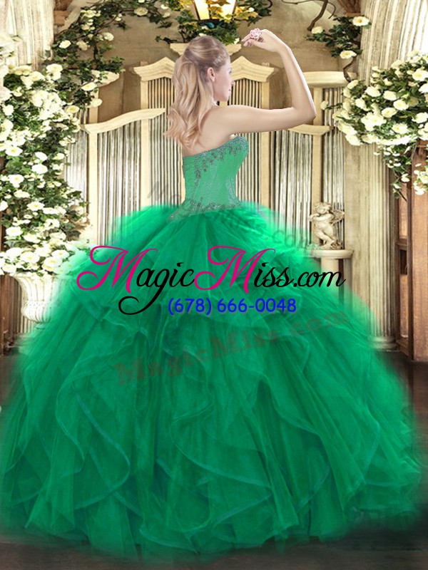 wholesale latest green lace up quince ball gowns beading and ruffles sleeveless floor length