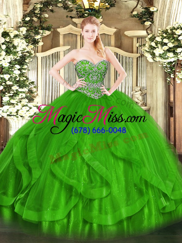 wholesale clearance green 15 quinceanera dress military ball and sweet 16 and quinceanera with beading and ruffles sweetheart sleeveless lace up