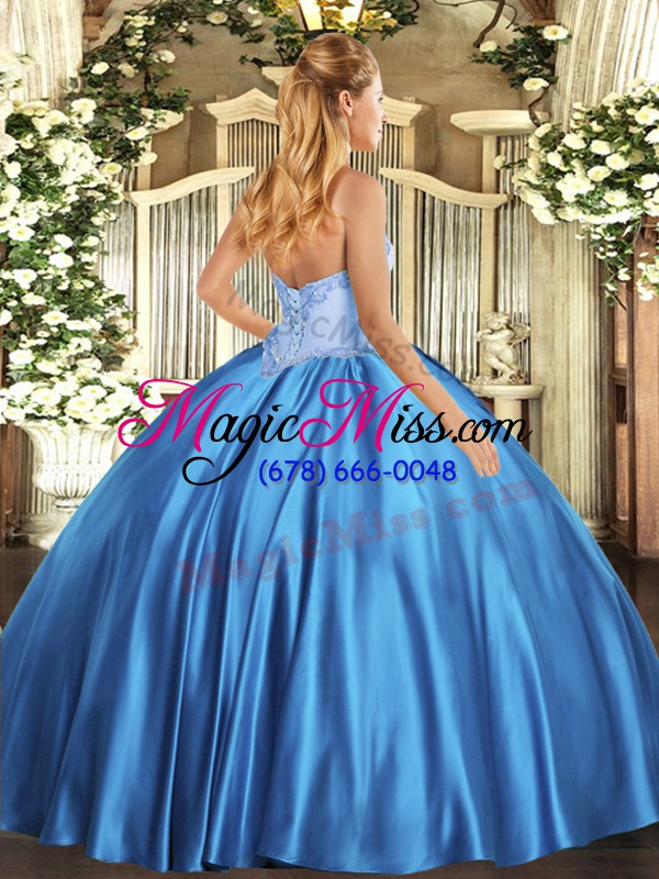 wholesale fitting blue lace up sweetheart beading quinceanera dresses satin sleeveless
