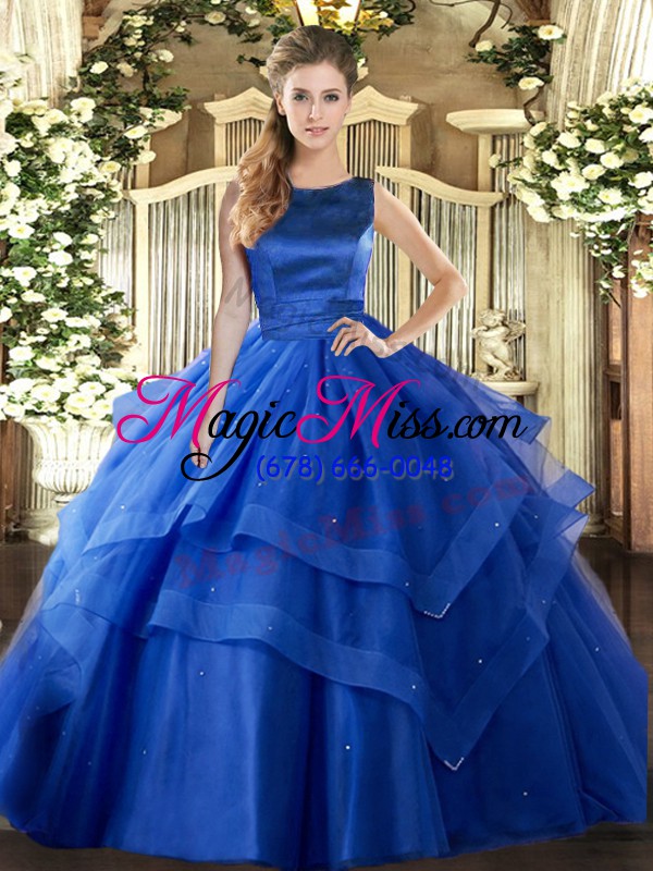 wholesale super blue quinceanera gown military ball and sweet 16 and quinceanera with ruffled layers scoop sleeveless lace up