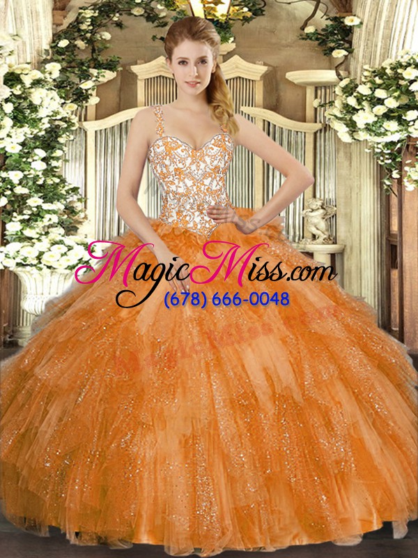wholesale orange lace up straps beading and ruffles sweet 16 dress tulle sleeveless