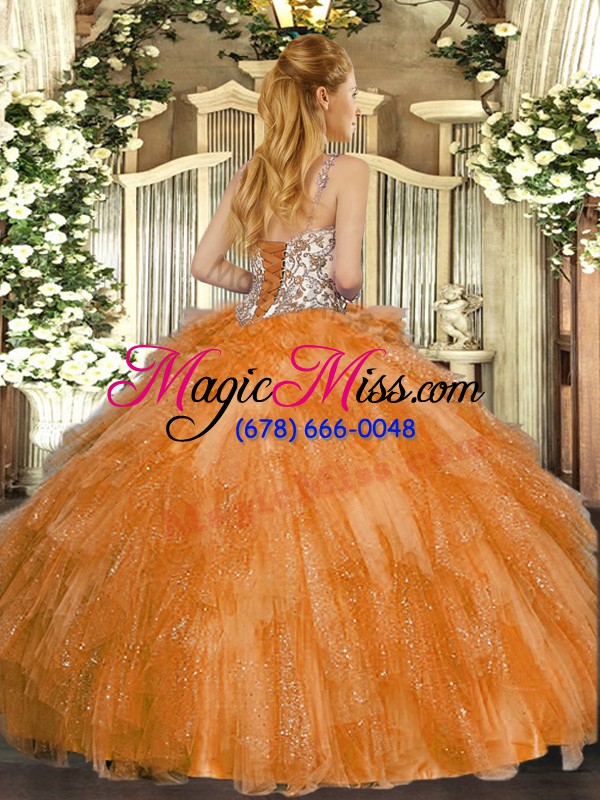 wholesale orange lace up straps beading and ruffles sweet 16 dress tulle sleeveless