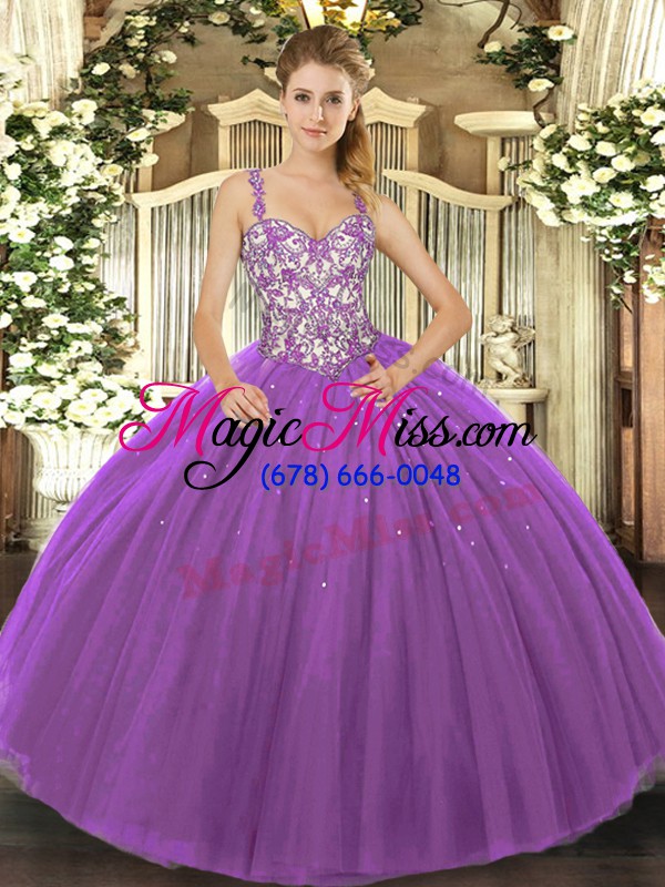 wholesale adorable tulle sleeveless floor length sweet 16 dress and beading and appliques