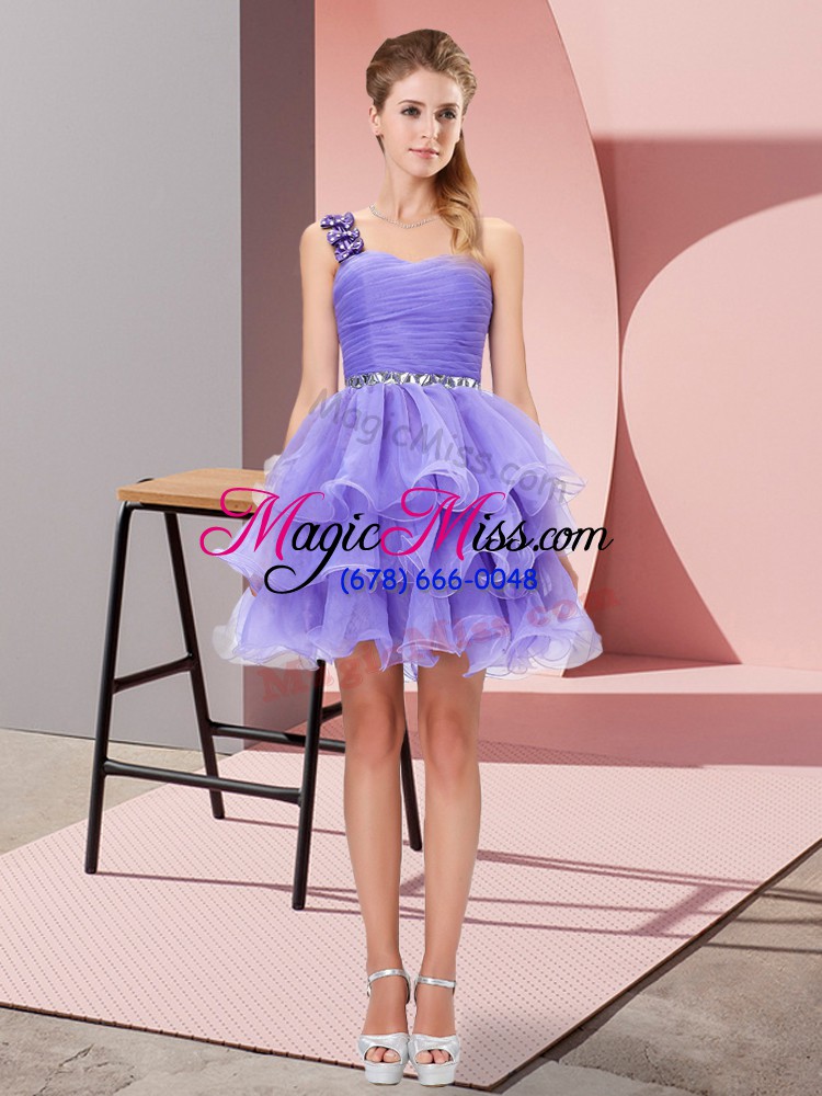 wholesale stylish sleeveless lace up mini length beading and ruffled layers prom evening gown