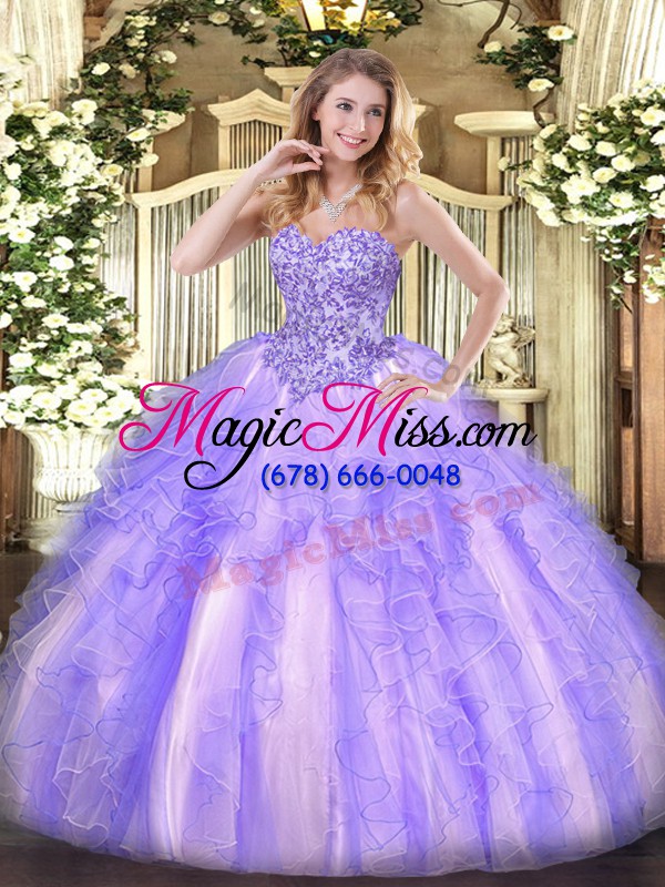 wholesale lovely sleeveless lace up floor length appliques and ruffles sweet 16 dress