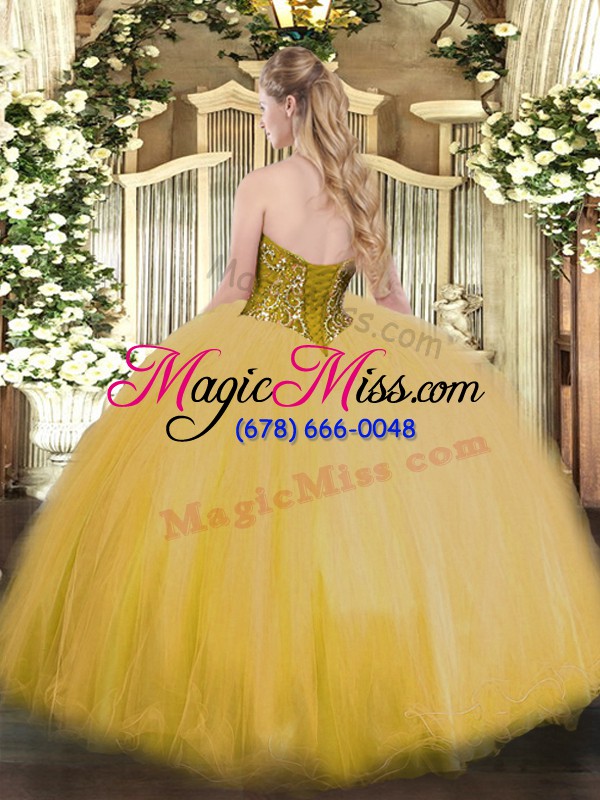 wholesale gold ball gowns tulle sweetheart sleeveless beading floor length lace up sweet 16 quinceanera dress