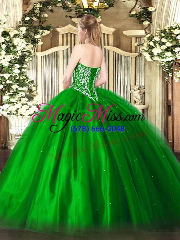 wholesale green sleeveless floor length beading lace up quinceanera gowns