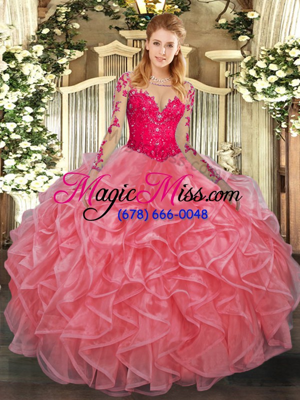 wholesale long sleeves lace and ruffles lace up quinceanera gown