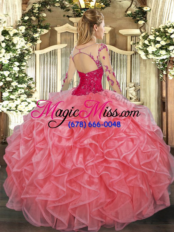 wholesale long sleeves lace and ruffles lace up quinceanera gown