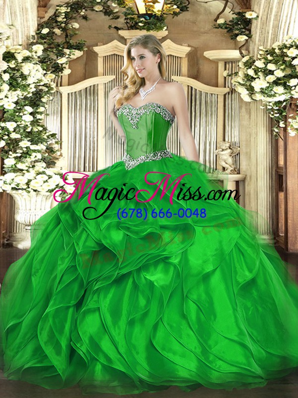 wholesale custom made sleeveless beading and ruffles lace up quinceanera dresses