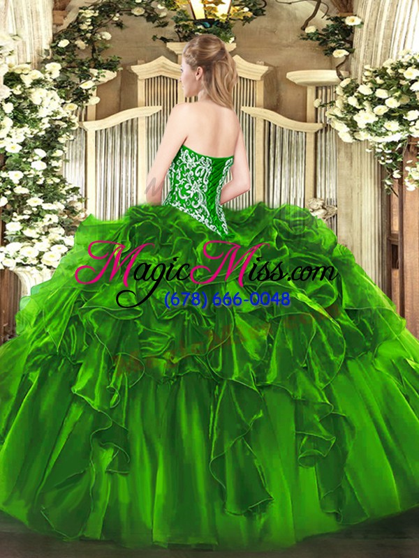 wholesale green lace up 15th birthday dress beading and ruffles sleeveless floor length