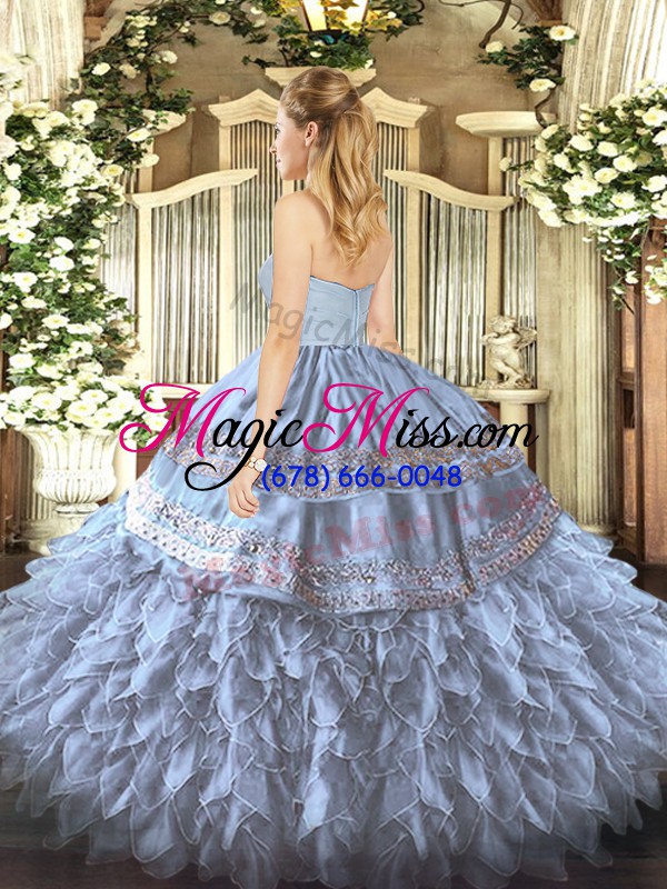 wholesale delicate brown sleeveless floor length embroidery and ruffles zipper sweet 16 dress