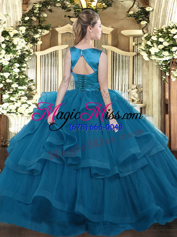 wholesale sleeveless floor length ruffles lace up vestidos de quinceanera with blue