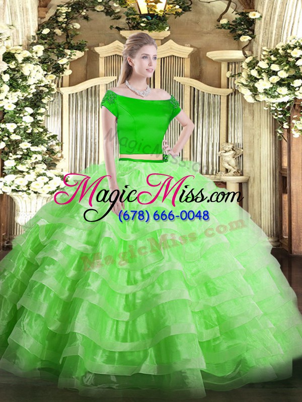 wholesale vestidos de quinceanera military ball and sweet 16 and quinceanera with appliques and ruffled layers off the shoulder short sleeves zipper