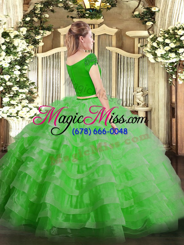 wholesale vestidos de quinceanera military ball and sweet 16 and quinceanera with appliques and ruffled layers off the shoulder short sleeves zipper
