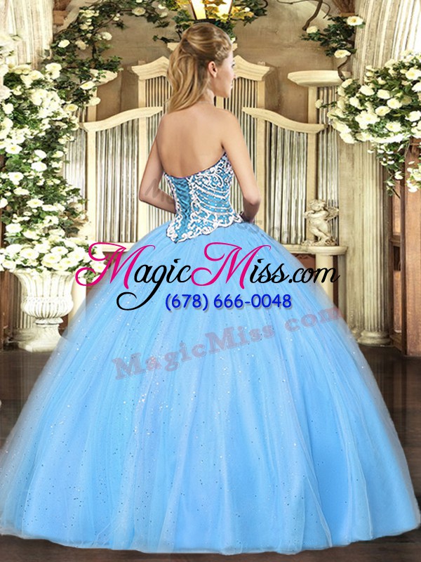 wholesale graceful aqua blue ball gowns beading quinceanera gowns lace up tulle sleeveless floor length