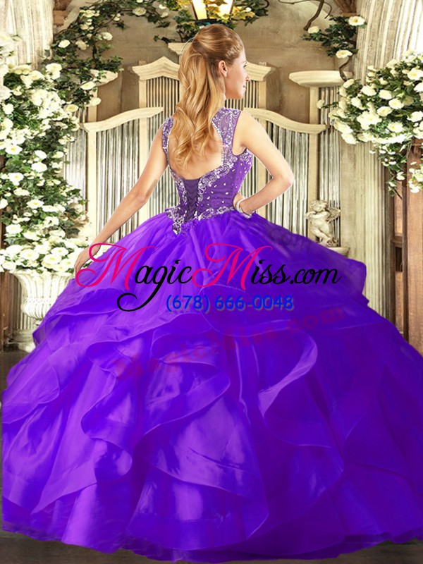 wholesale fancy baby blue ball gowns straps sleeveless tulle floor length lace up beading and ruffles quinceanera gowns