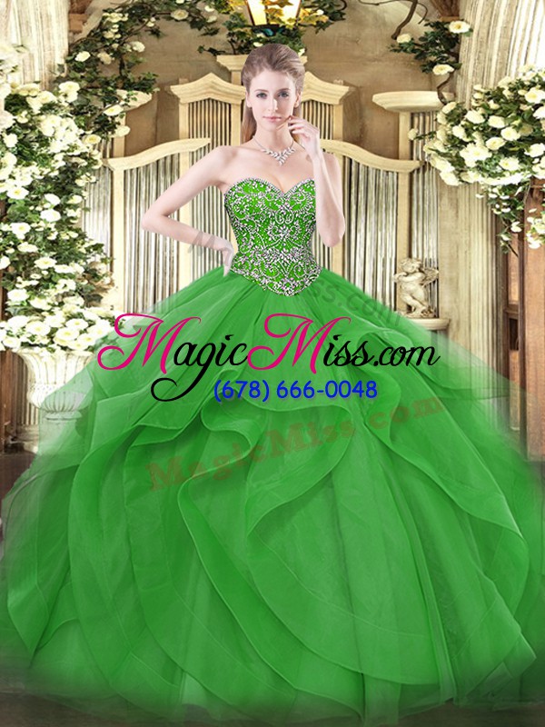 wholesale green sleeveless tulle lace up quinceanera gowns for military ball and sweet 16 and quinceanera