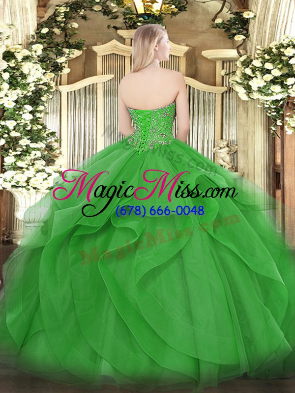wholesale green sleeveless tulle lace up quinceanera gowns for military ball and sweet 16 and quinceanera
