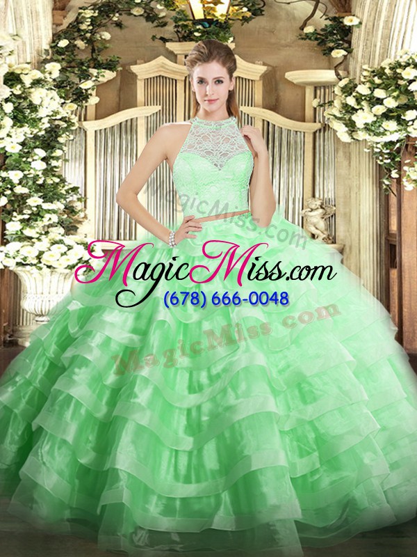 wholesale apple green sleeveless lace and ruffled layers floor length sweet 16 dresses