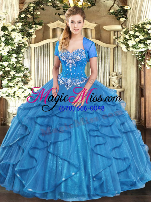 wholesale tulle sweetheart sleeveless lace up beading and ruffles sweet 16 quinceanera dress in baby blue