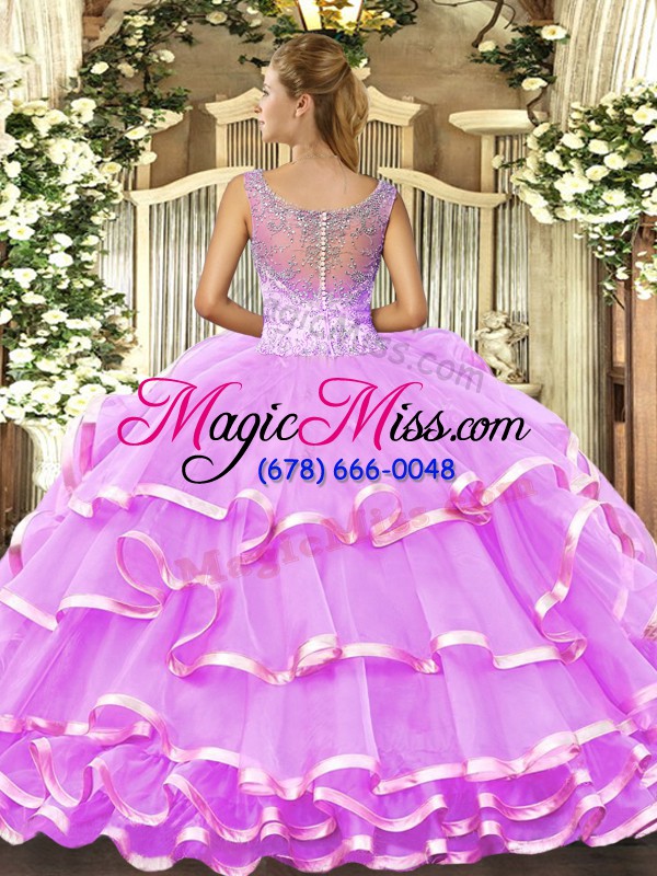 wholesale exceptional scoop sleeveless tulle ball gown prom dress beading and ruffled layers lace up