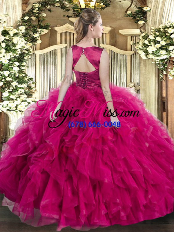 wholesale amazing floor length ball gowns sleeveless fuchsia 15 quinceanera dress lace up