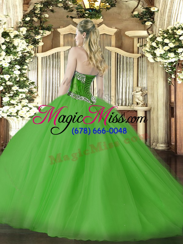 wholesale lovely olive green lace up sweet 16 quinceanera dress beading sleeveless brush train