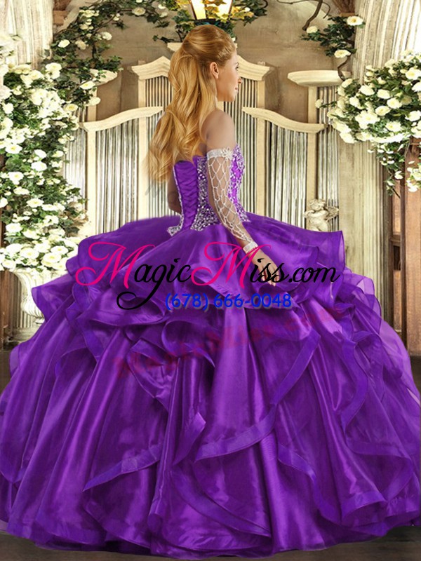 wholesale fabulous sweetheart sleeveless organza quinceanera gown beading and ruffles lace up