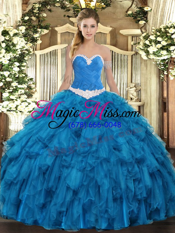 wholesale delicate sleeveless appliques and ruffles lace up 15th birthday dress