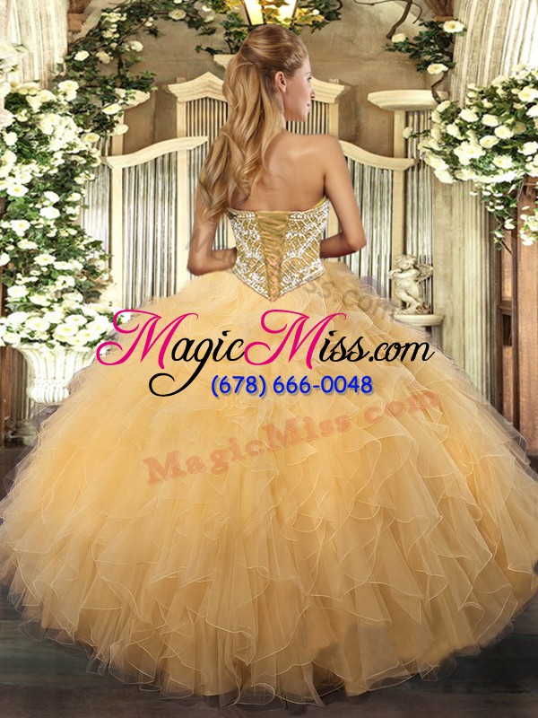 wholesale glittering sleeveless lace up floor length beading and ruffles ball gown prom dress