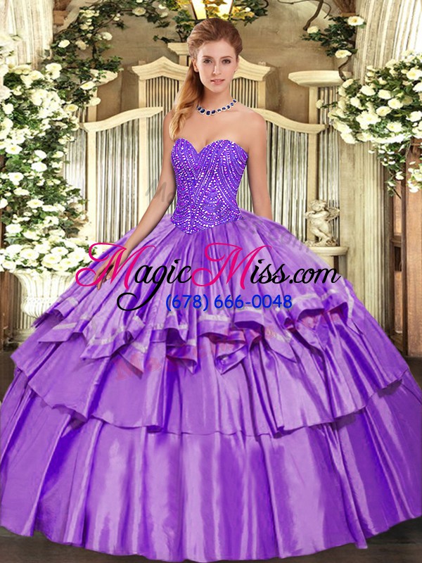 wholesale chic beading and ruffles quinceanera gowns lavender lace up sleeveless floor length
