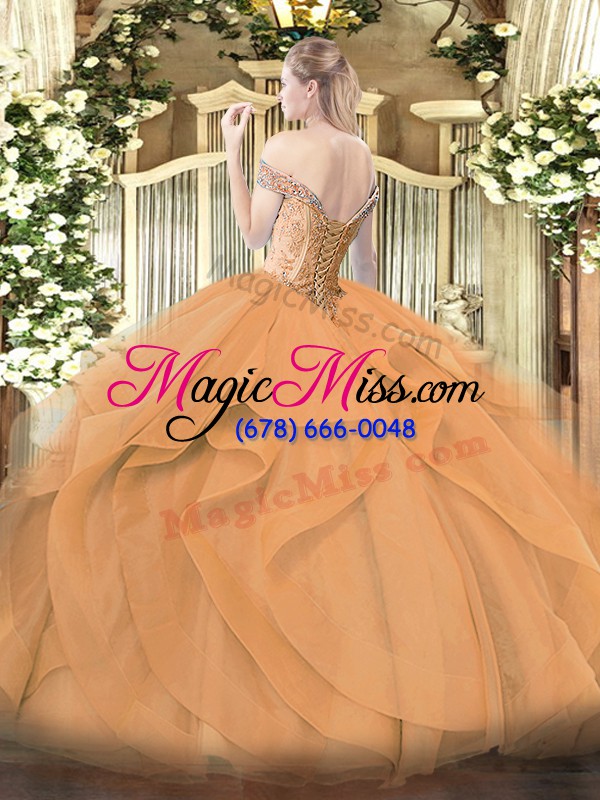 wholesale yellow tulle lace up quinceanera dresses sleeveless floor length beading and ruffles