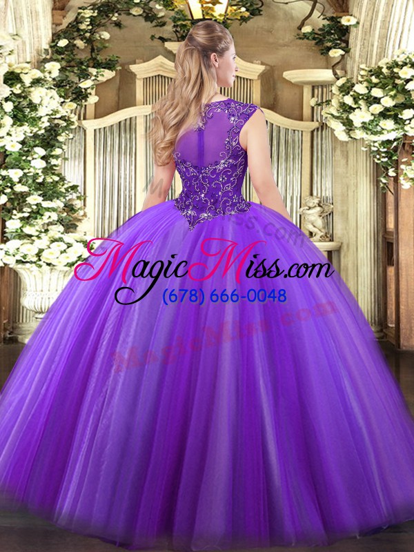 wholesale super eggplant purple ball gowns beading quinceanera gowns zipper tulle sleeveless floor length