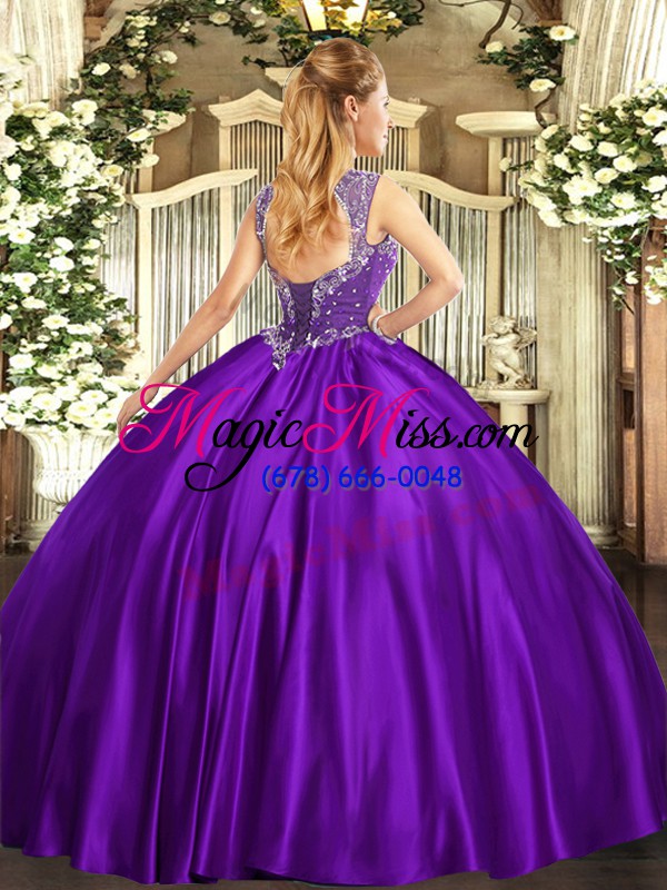 wholesale fuchsia sleeveless floor length beading lace up sweet 16 dresses