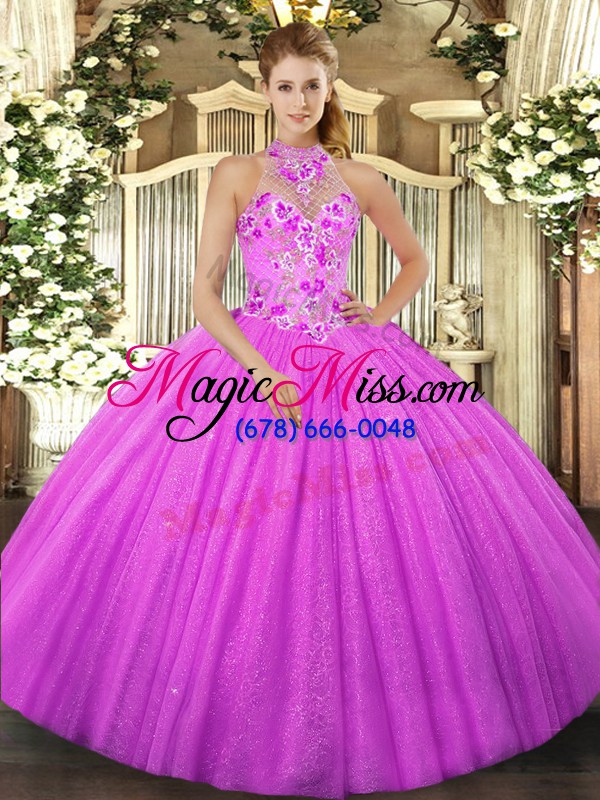 wholesale glittering floor length lace up vestidos de quinceanera fuchsia for military ball and sweet 16 and quinceanera with beading and embroidery
